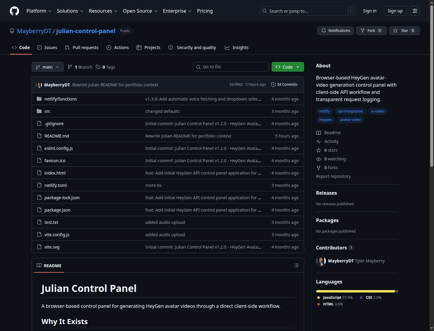 Julian control panel repository screenshot