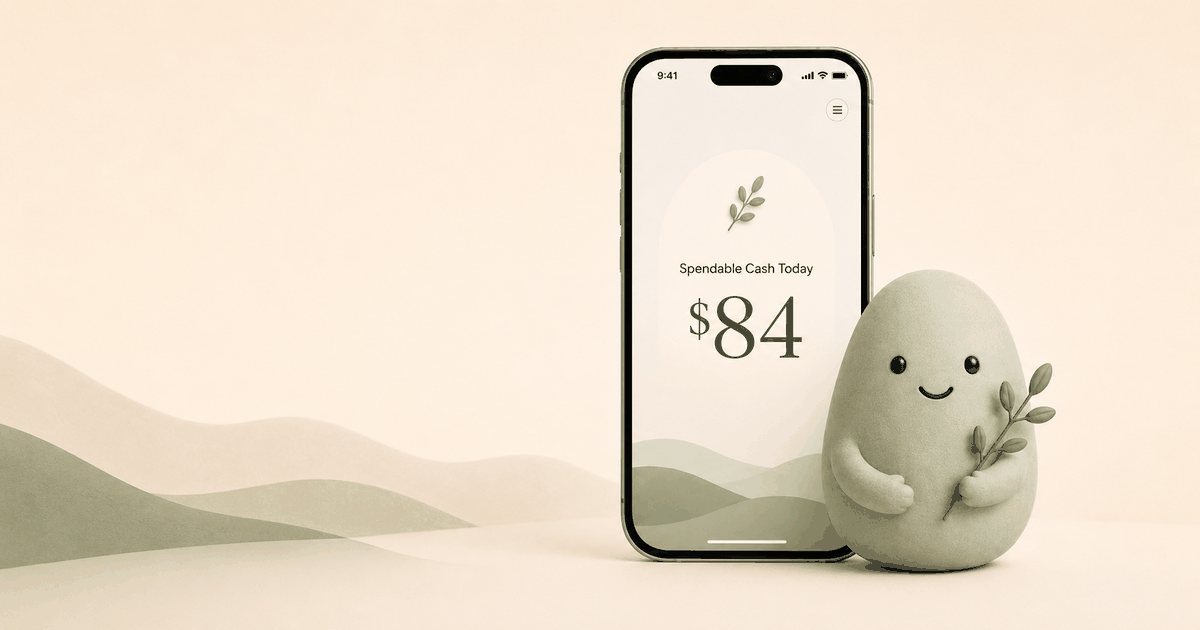 Pip app screen showing Spendable Cash Today beside the Pip character.